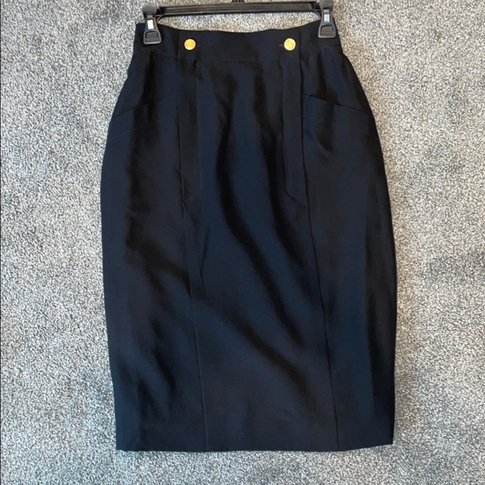 Chanel black midi skirt with gold hardware
